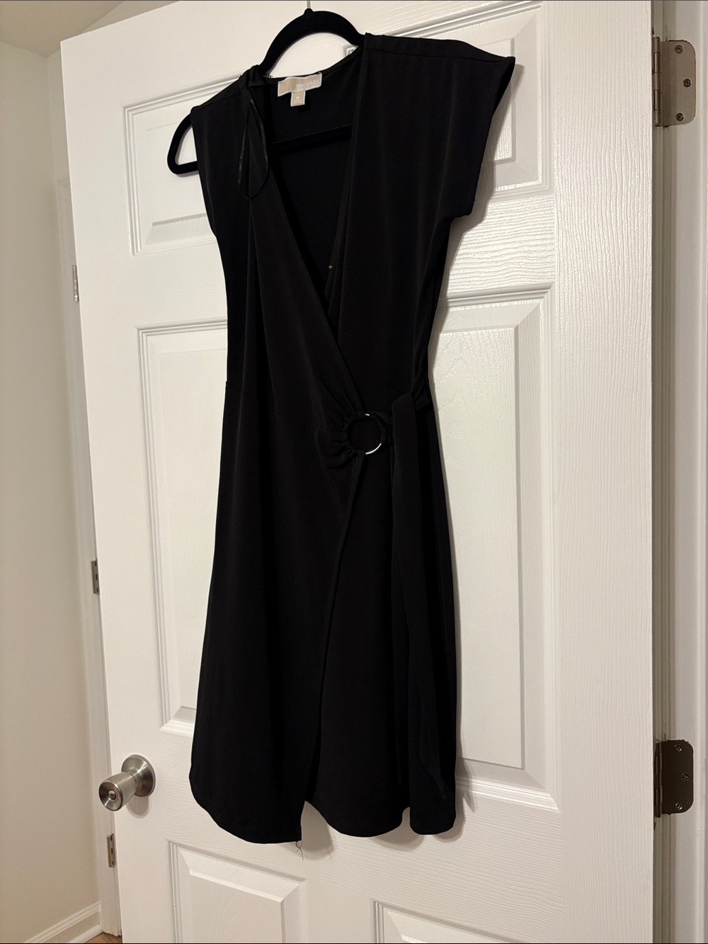 Michael Kors Black Short Sleeve Wrap Dress with Ring Detail